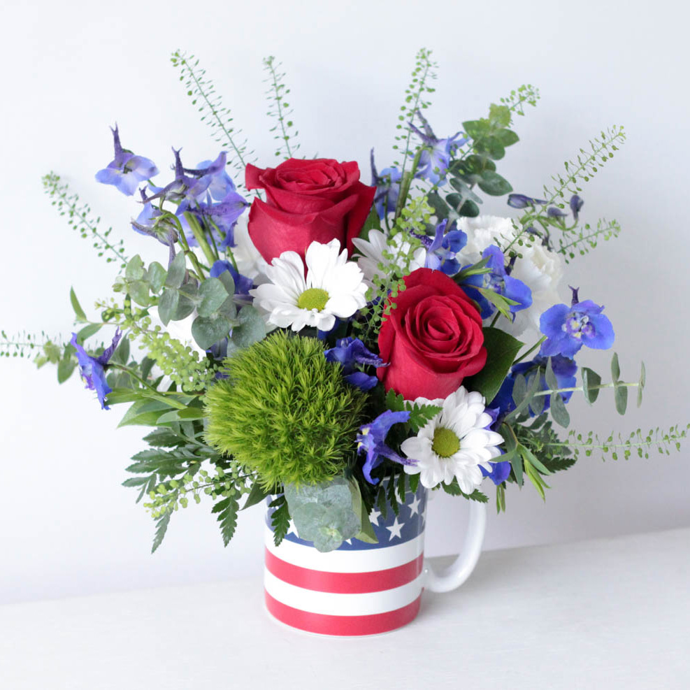 Stars and Stripes Coffee Mug Floral Arrangement