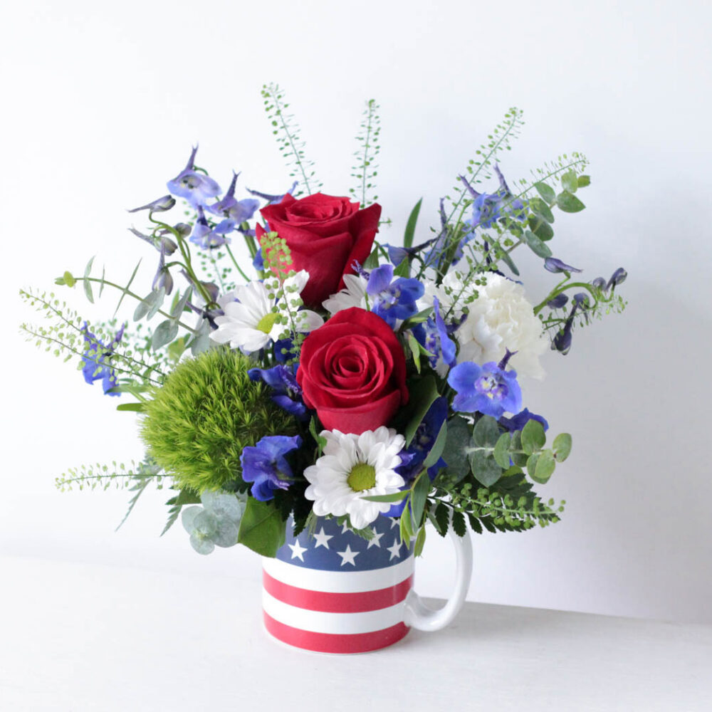 Stars and Stripes Coffee Mug Floral Arrangement